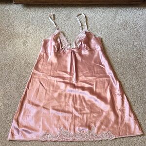 Morgan Taylor Pink Satin Chemise with Lace Accents